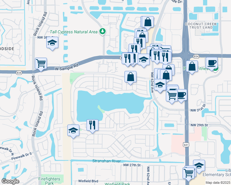 map of restaurants, bars, coffee shops, grocery stores, and more near 6418 Buena Vista Drive in Margate