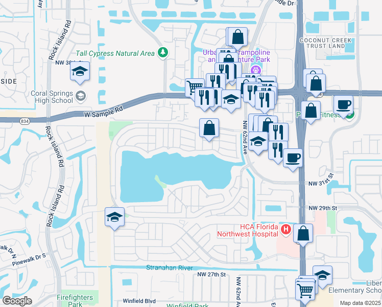 map of restaurants, bars, coffee shops, grocery stores, and more near 6418 Buena Vista Drive in Margate