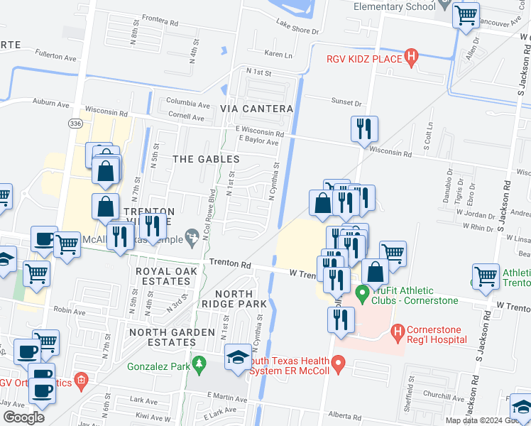 map of restaurants, bars, coffee shops, grocery stores, and more near 216 East Xenops Avenue in McAllen