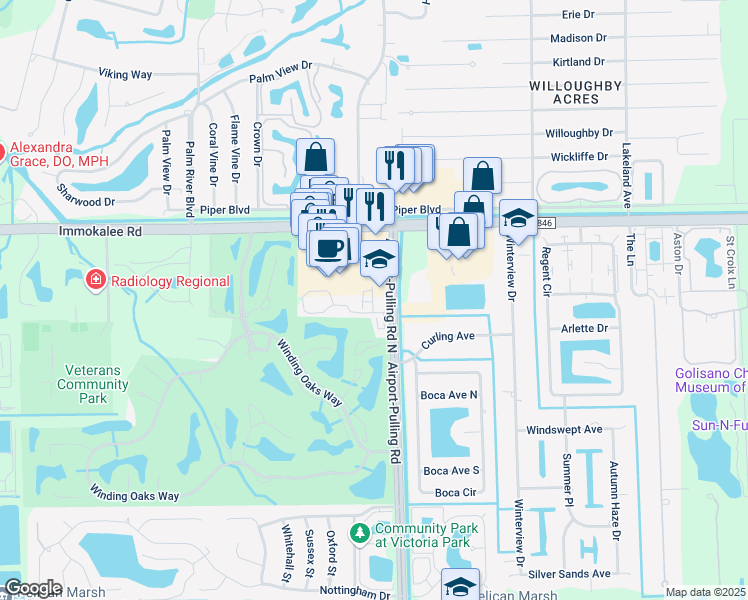 map of restaurants, bars, coffee shops, grocery stores, and more near 10621 Airport-Pulling Road in Naples