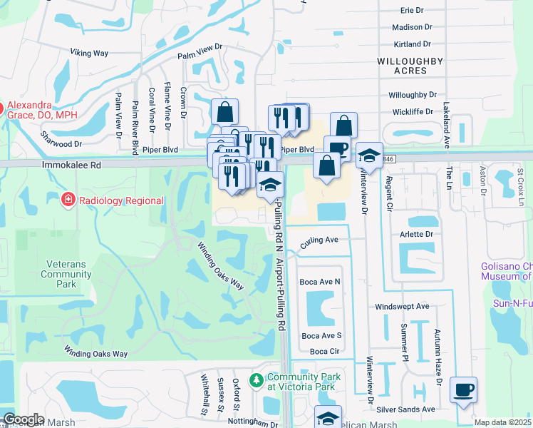 map of restaurants, bars, coffee shops, grocery stores, and more near 10621 Airport-Pulling Road in Naples