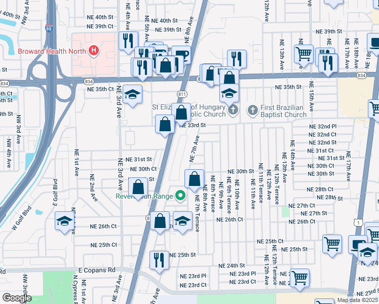 map of restaurants, bars, coffee shops, grocery stores, and more near 3101 Northeast 7th Avenue in Pompano Beach