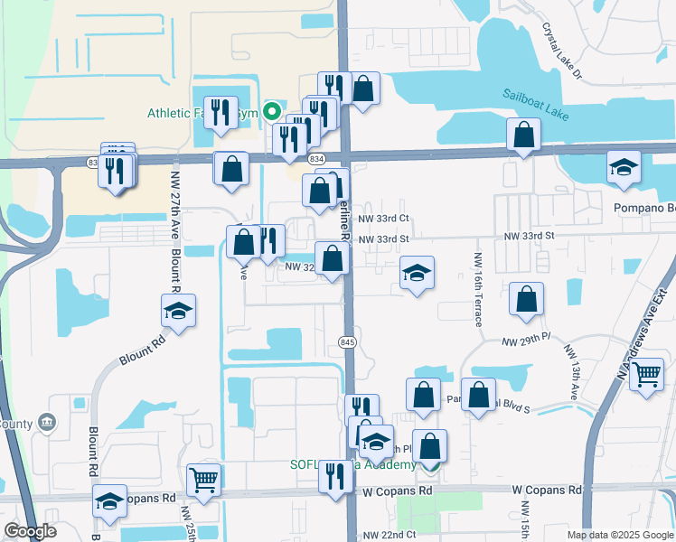 map of restaurants, bars, coffee shops, grocery stores, and more near 3195 Access Road in Pompano Beach