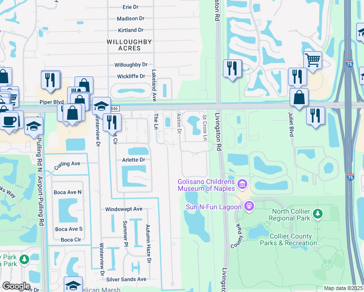 map of restaurants, bars, coffee shops, grocery stores, and more near 4645 Saint Croix Lane in Naples
