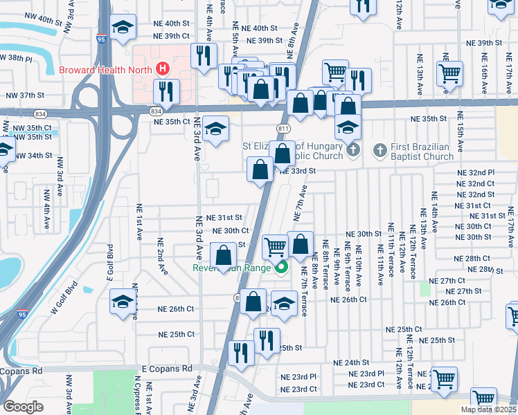 map of restaurants, bars, coffee shops, grocery stores, and more near 29 Havenwood Drive in Pompano Beach