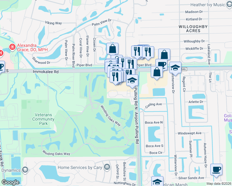 map of restaurants, bars, coffee shops, grocery stores, and more near 2355 Naples Trace Circle in Naples