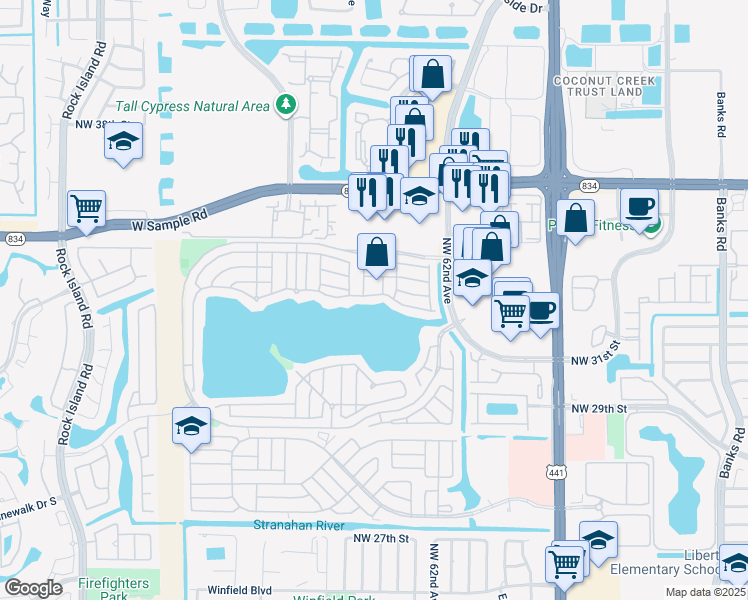 map of restaurants, bars, coffee shops, grocery stores, and more near 6322 Buena Vista Drive in Margate