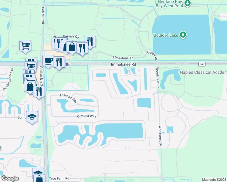 map of restaurants, bars, coffee shops, grocery stores, and more near 9269 Shadow Oak Lane in Naples