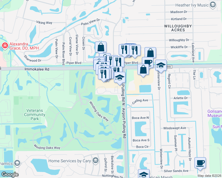 map of restaurants, bars, coffee shops, grocery stores, and more near 10621 Airport-Pulling Road in Naples