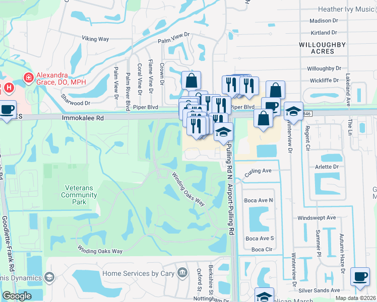 map of restaurants, bars, coffee shops, grocery stores, and more near 2330 Naples Trace Circle in Naples