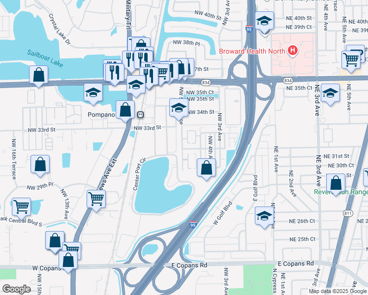 map of restaurants, bars, coffee shops, grocery stores, and more near 3103 Northwest 5th Terrace in Pompano Beach