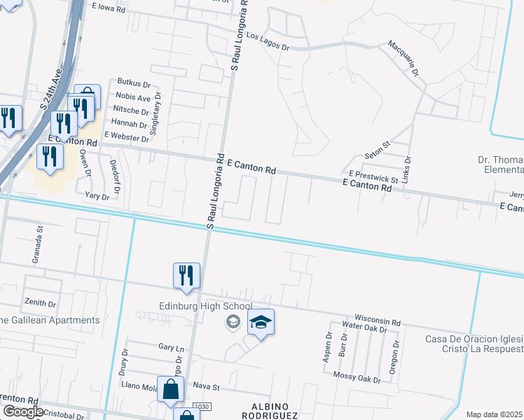 map of restaurants, bars, coffee shops, grocery stores, and more near 3102 Sabercat Avenue in Edinburg