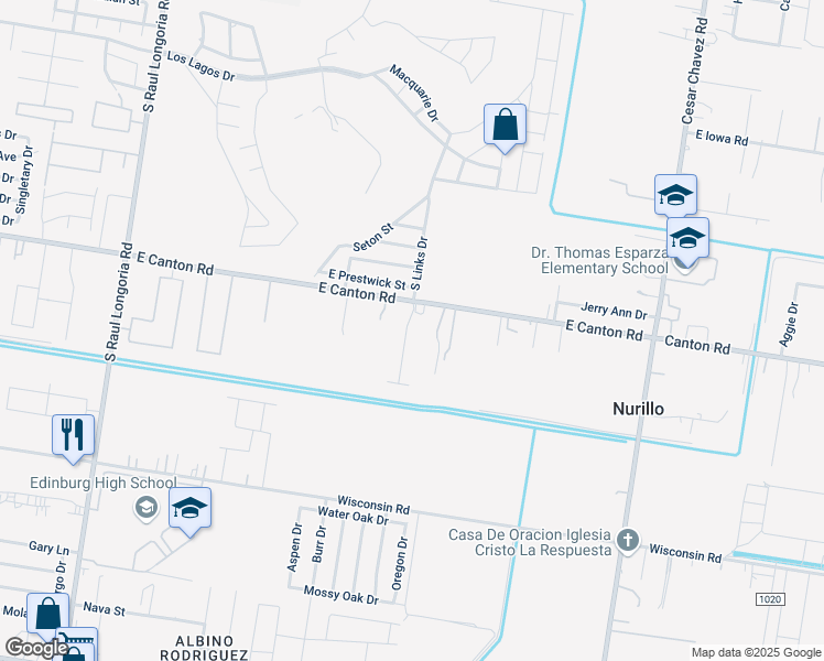map of restaurants, bars, coffee shops, grocery stores, and more near 3647 East Canton Road in Edinburg