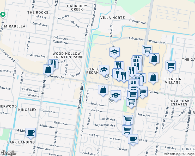 map of restaurants, bars, coffee shops, grocery stores, and more near 1629 Umar Avenue in McAllen