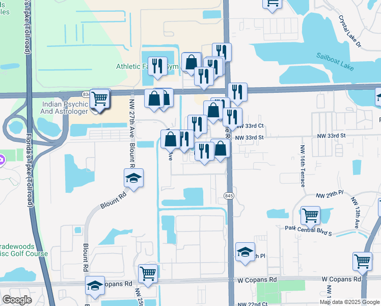 map of restaurants, bars, coffee shops, grocery stores, and more near 2299 Northwest 32nd Street in Pompano Beach
