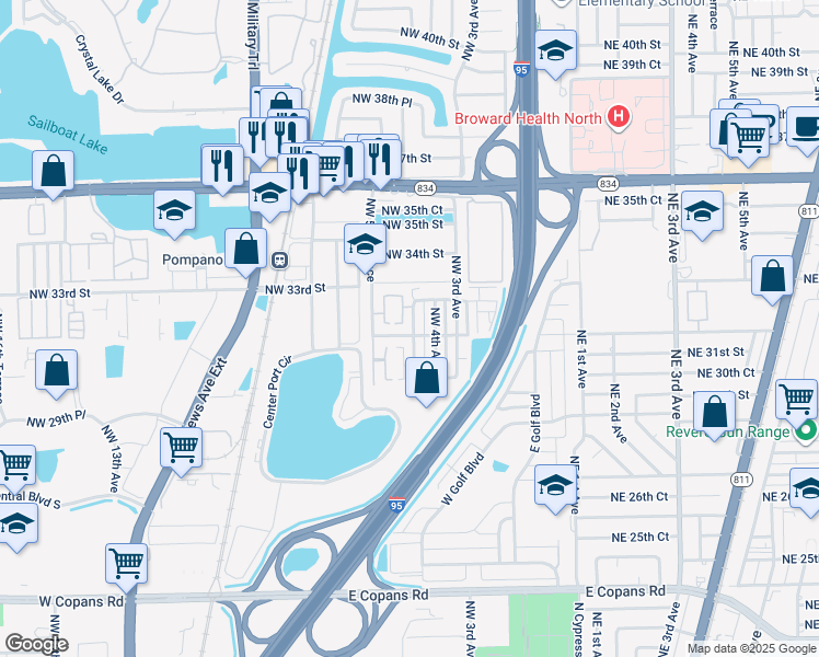 map of restaurants, bars, coffee shops, grocery stores, and more near 3201 Northwest 4th Terrace in Pompano Beach