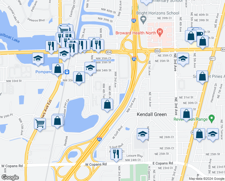 map of restaurants, bars, coffee shops, grocery stores, and more near 3102 Northwest 4th Avenue in Pompano Beach