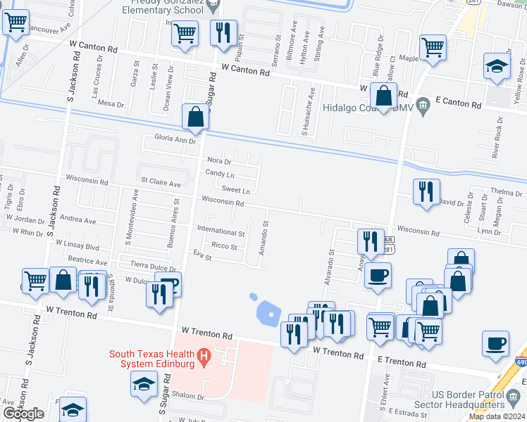 map of restaurants, bars, coffee shops, grocery stores, and more near 3516 Illeana Street in Edinburg