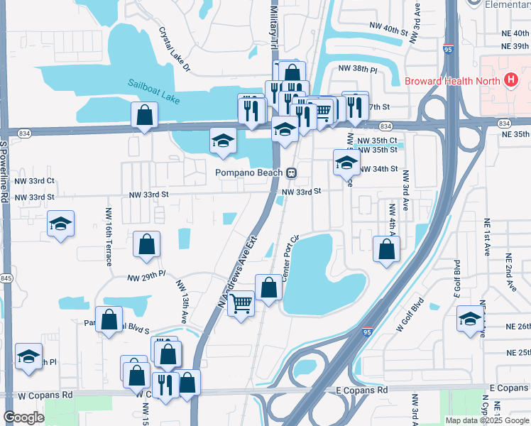 map of restaurants, bars, coffee shops, grocery stores, and more near 3311 North Andrews Avenue Extension in Pompano Beach