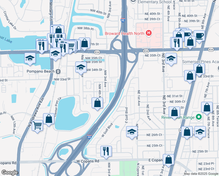 map of restaurants, bars, coffee shops, grocery stores, and more near 2 Eagle Trace Boulevard in Pompano Beach