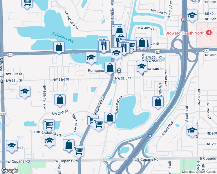 map of restaurants, bars, coffee shops, grocery stores, and more near 3072-3298 N Andrews Avenue Extension in Pompano Beach