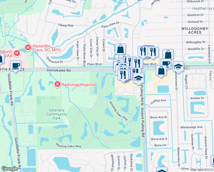 map of restaurants, bars, coffee shops, grocery stores, and more near Aberdeen Lane in Naples