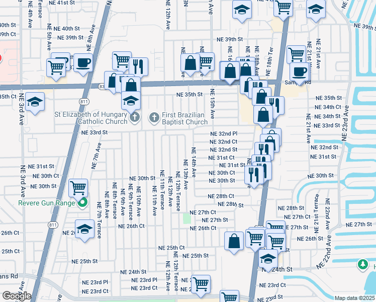 map of restaurants, bars, coffee shops, grocery stores, and more near 1412 Northeast 31st Court in Pompano Beach