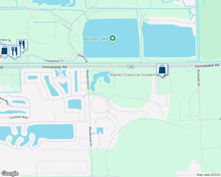 map of restaurants, bars, coffee shops, grocery stores, and more near 2254 Ridge Road in Naples
