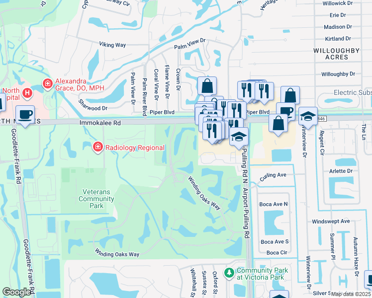 map of restaurants, bars, coffee shops, grocery stores, and more near Aberdeen Lane in Naples