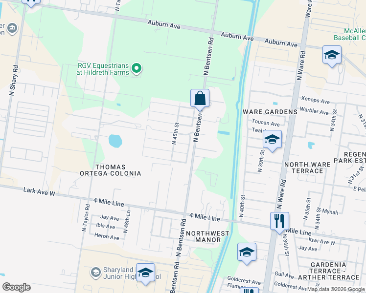 map of restaurants, bars, coffee shops, grocery stores, and more near 4425 Swallow Avenue in McAllen