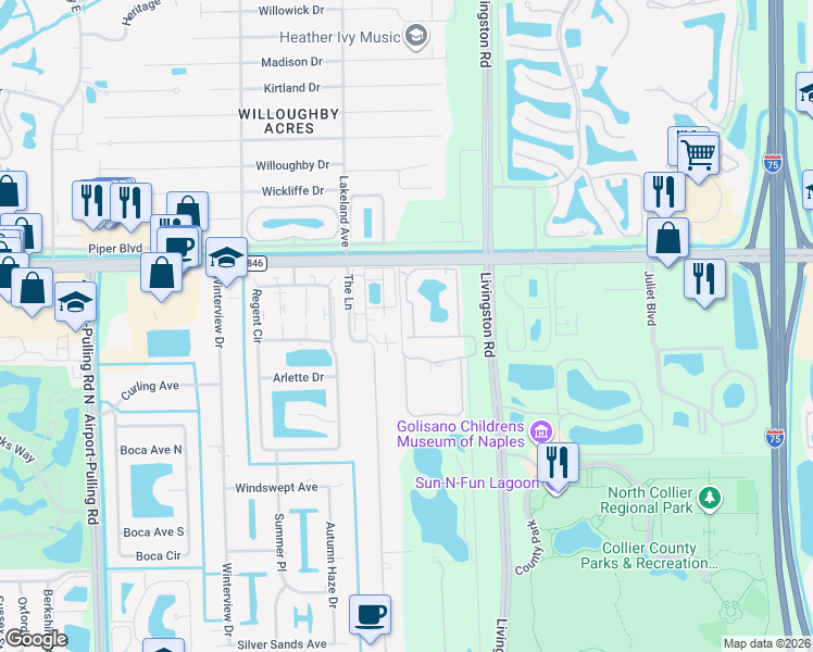 map of restaurants, bars, coffee shops, grocery stores, and more near 4342 Covey Circle in Naples
