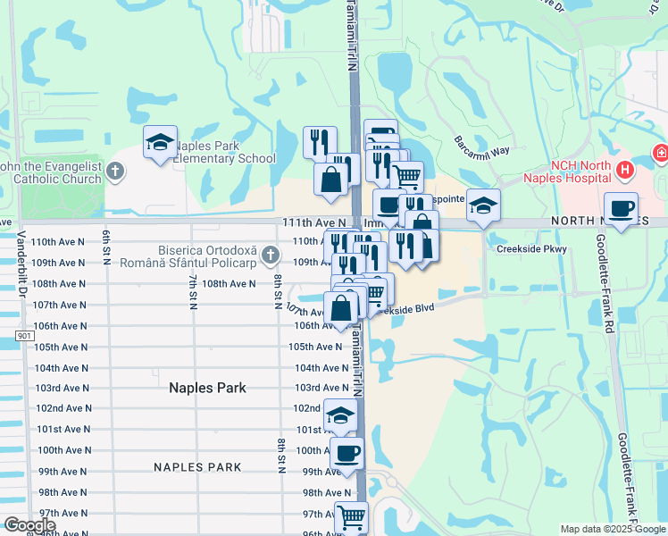 map of restaurants, bars, coffee shops, grocery stores, and more near 869 109th Avenue North in Naples
