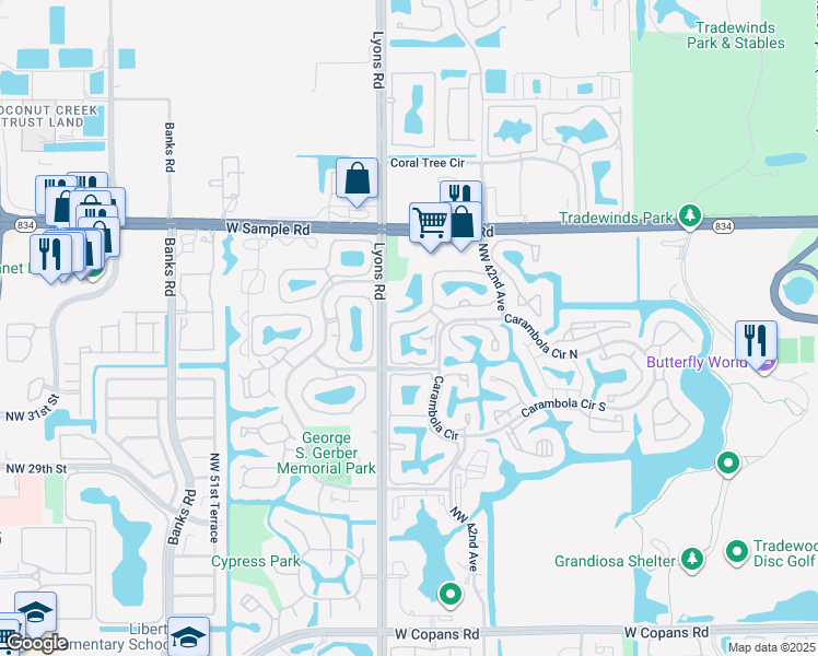 map of restaurants, bars, coffee shops, grocery stores, and more near 3767 Carambola Circle North in Coconut Creek