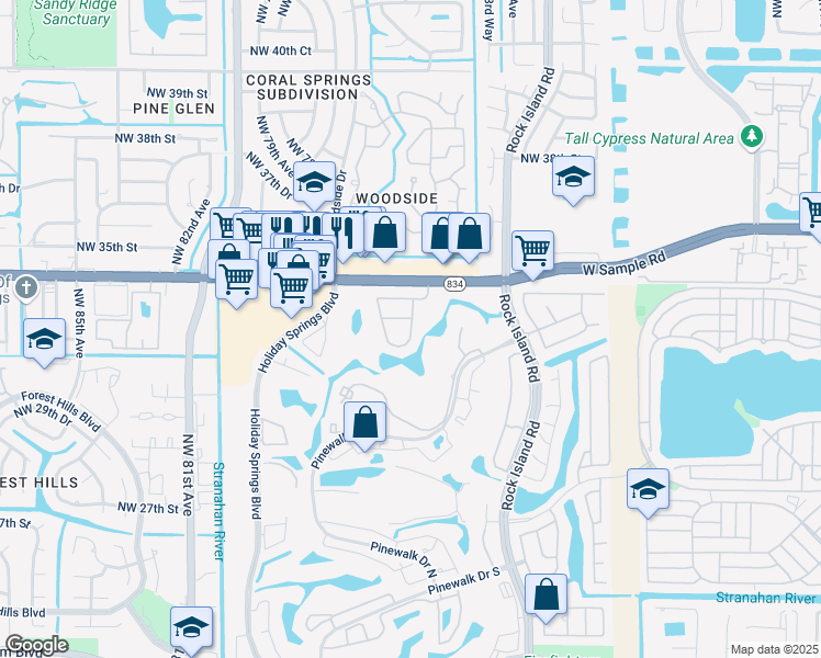 map of restaurants, bars, coffee shops, grocery stores, and more near 3460 Greenview Terrace West in Margate