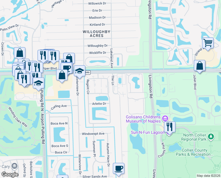 map of restaurants, bars, coffee shops, grocery stores, and more near 10171 Regent Circle in Naples