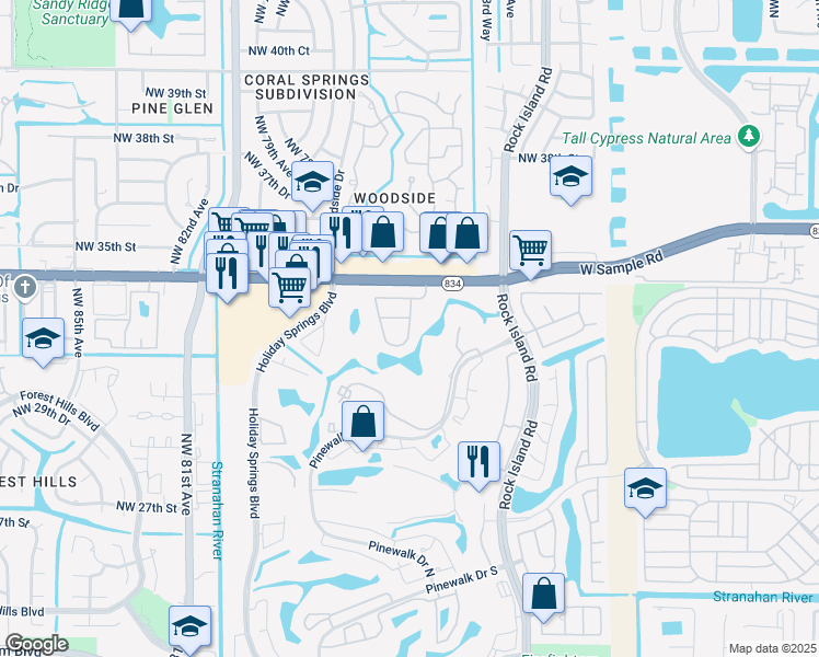 map of restaurants, bars, coffee shops, grocery stores, and more near 3460 Greenview Terrace West in Margate