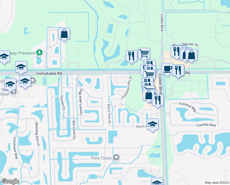 map of restaurants, bars, coffee shops, grocery stores, and more near 8345 Big Acorn Circle in Naples