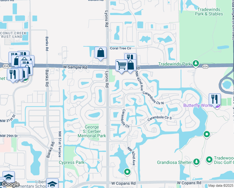 map of restaurants, bars, coffee shops, grocery stores, and more near 3767 Carambola Circle North in Coconut Creek