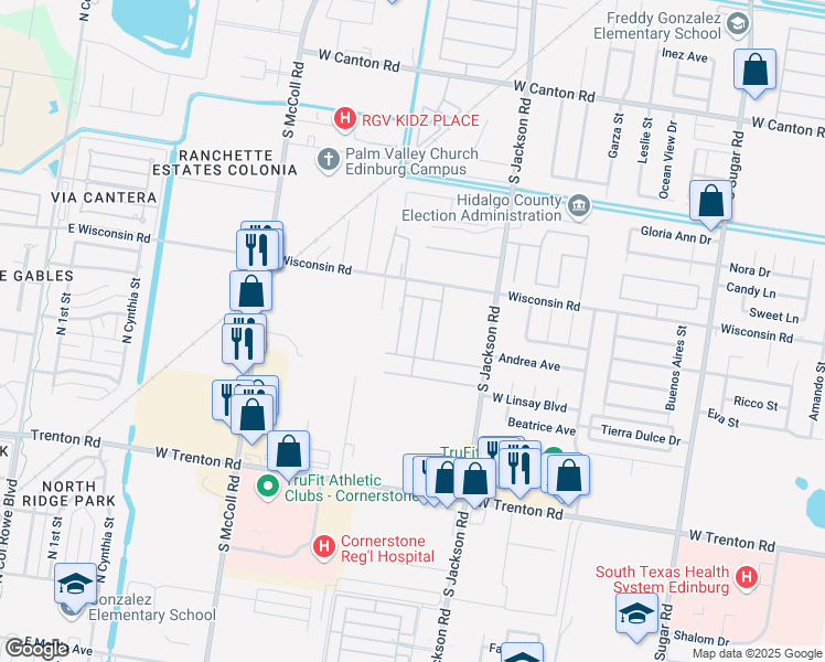 map of restaurants, bars, coffee shops, grocery stores, and more near 3614 Tigris in Edinburg