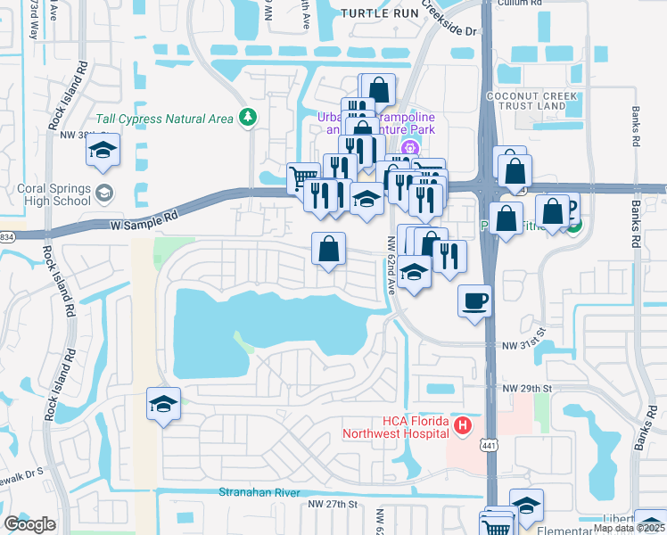 map of restaurants, bars, coffee shops, grocery stores, and more near 6287 Navajo Terrace in Margate