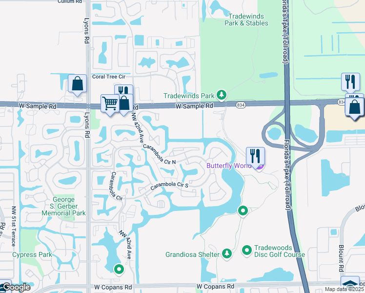 map of restaurants, bars, coffee shops, grocery stores, and more near 2660 Carambola Circle North in Coconut Creek