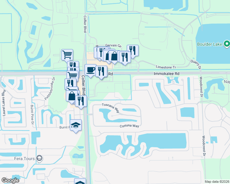 map of restaurants, bars, coffee shops, grocery stores, and more near 8810 Immokalee Road in Naples