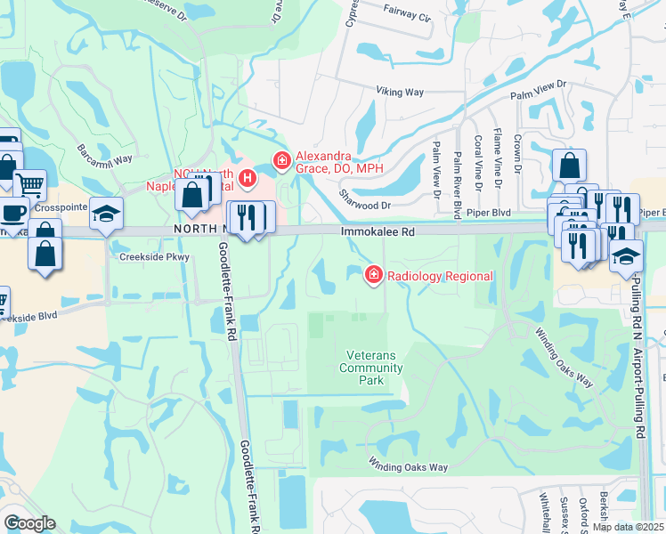 map of restaurants, bars, coffee shops, grocery stores, and more near 1710 Southwest Health Parkway in Naples