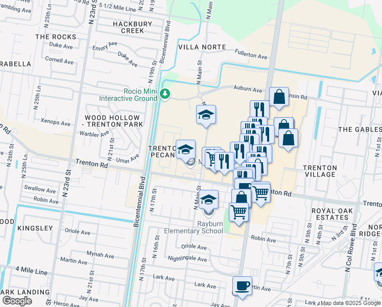 map of restaurants, bars, coffee shops, grocery stores, and more near 1400 Trenton Road in McAllen