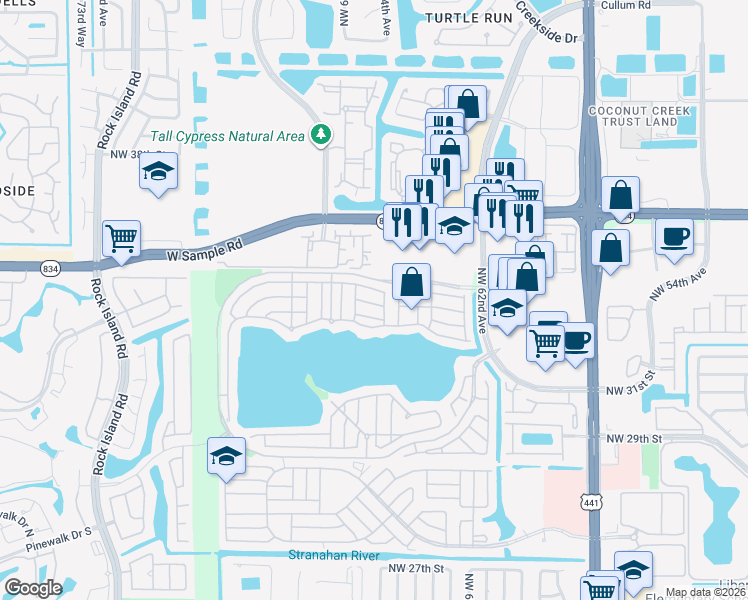 map of restaurants, bars, coffee shops, grocery stores, and more near 6430 Amberjack Terrace in Margate