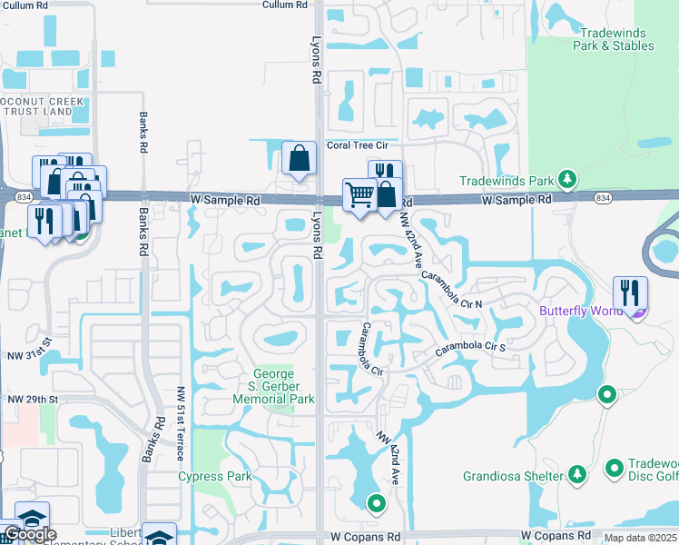 map of restaurants, bars, coffee shops, grocery stores, and more near 3767 Carambola Circle North in Coconut Creek