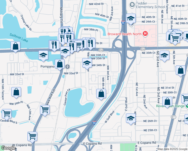 map of restaurants, bars, coffee shops, grocery stores, and more near 3201 Northwest 4th Terrace in Pompano Beach