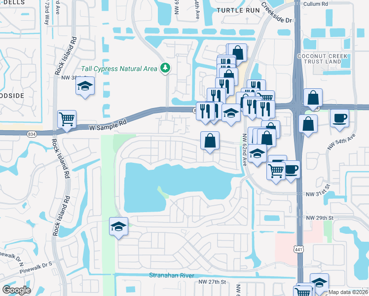 map of restaurants, bars, coffee shops, grocery stores, and more near 6430 Amberjack Terrace in Margate