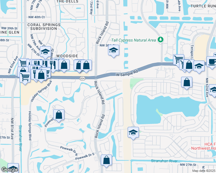 map of restaurants, bars, coffee shops, grocery stores, and more near 3363 Northwest 69th Avenue in Margate