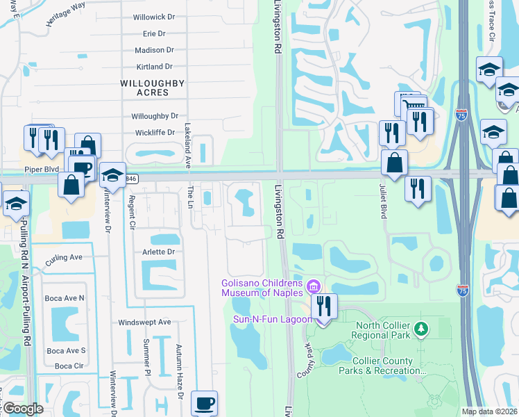 map of restaurants, bars, coffee shops, grocery stores, and more near 4625 Saint Croix Lane in Naples